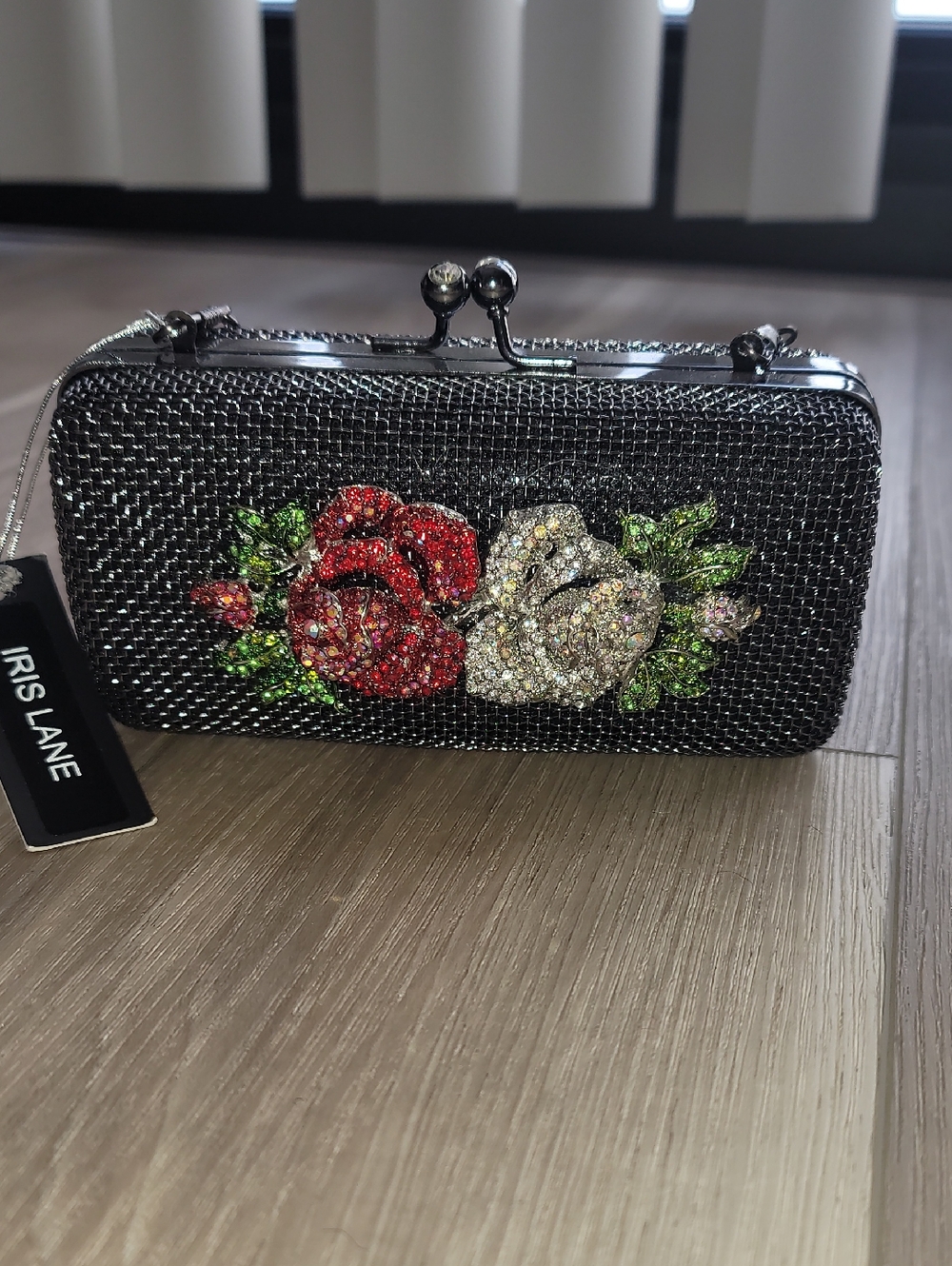 Black Crystal Floral Evening Clutch